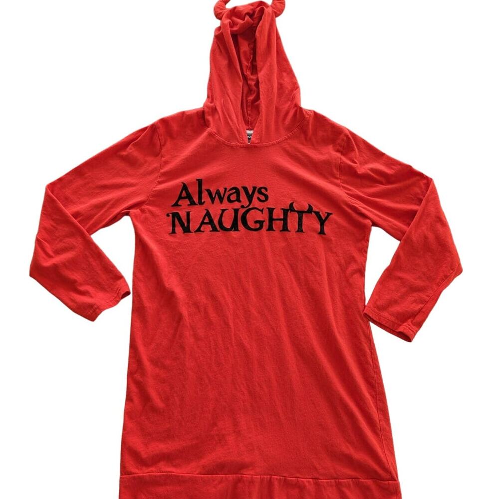 Joe Boxer Nightgown Womens Medium Always Naughty Hood devil Horns Halloween READ